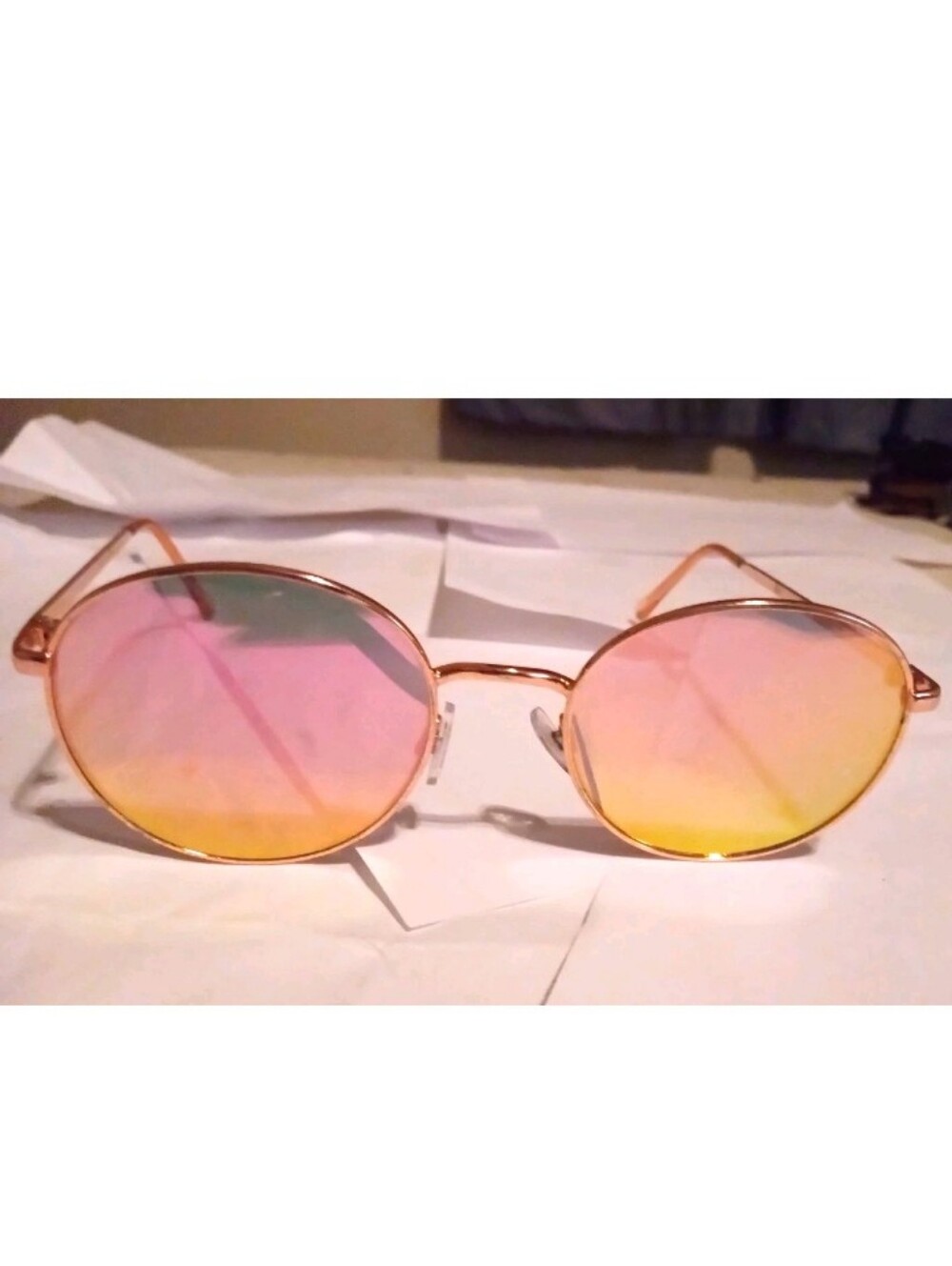 Women's Round Retro Sunglasses Gold Metal Frame Mirrored Gradient Multicolor